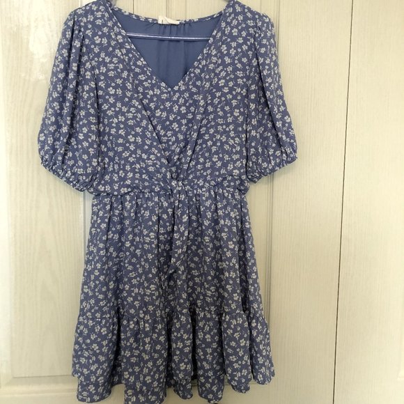 Blue Floral Ruffled Mini Dress Size Small - Picture 1 of 7